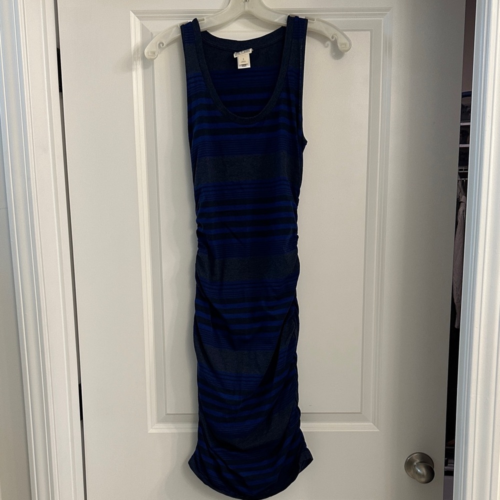 Striped Blue and Gray Sleeveless Dress